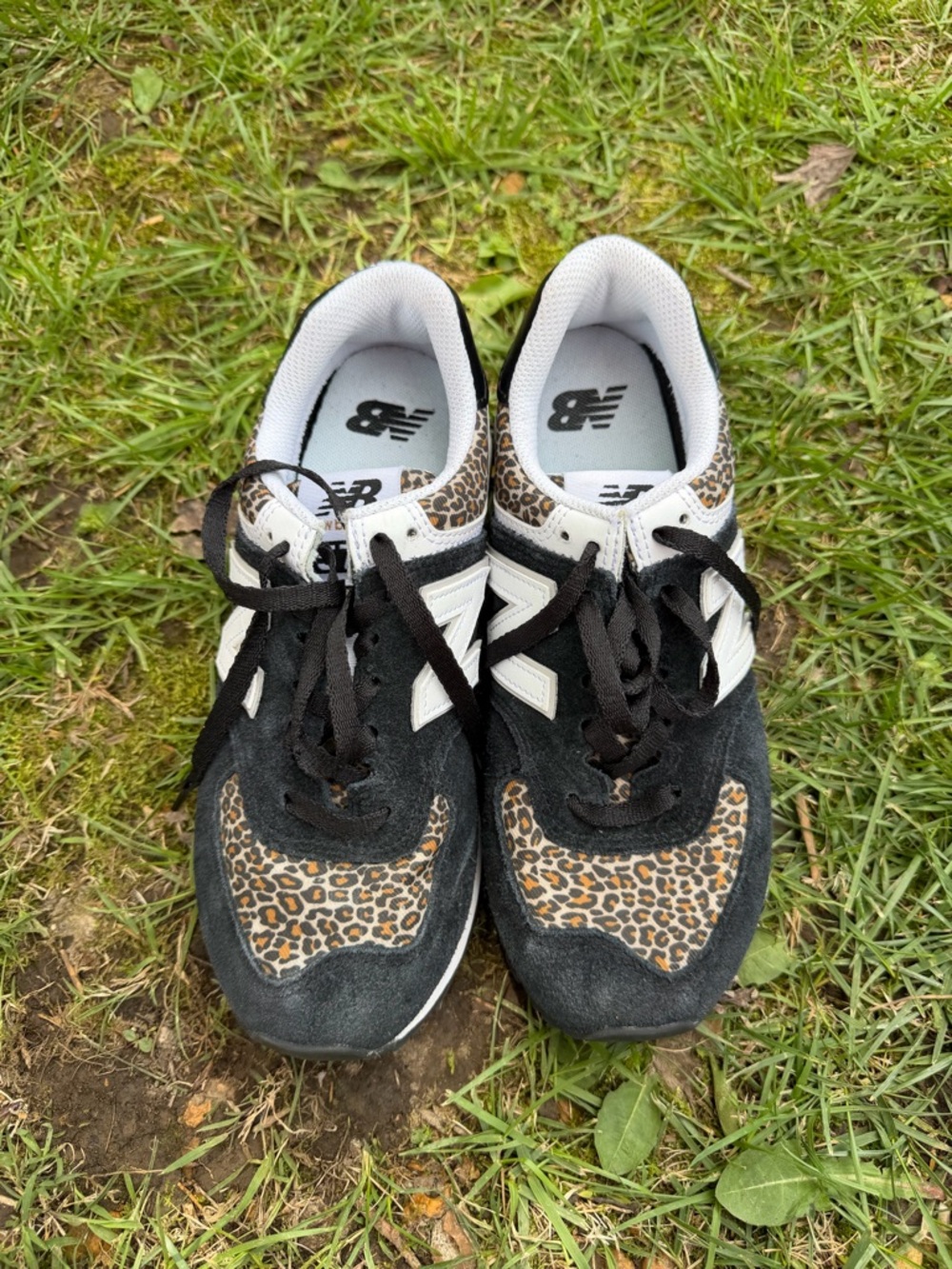 New Balance Black, White & Leopard Print Athletic Sneakers